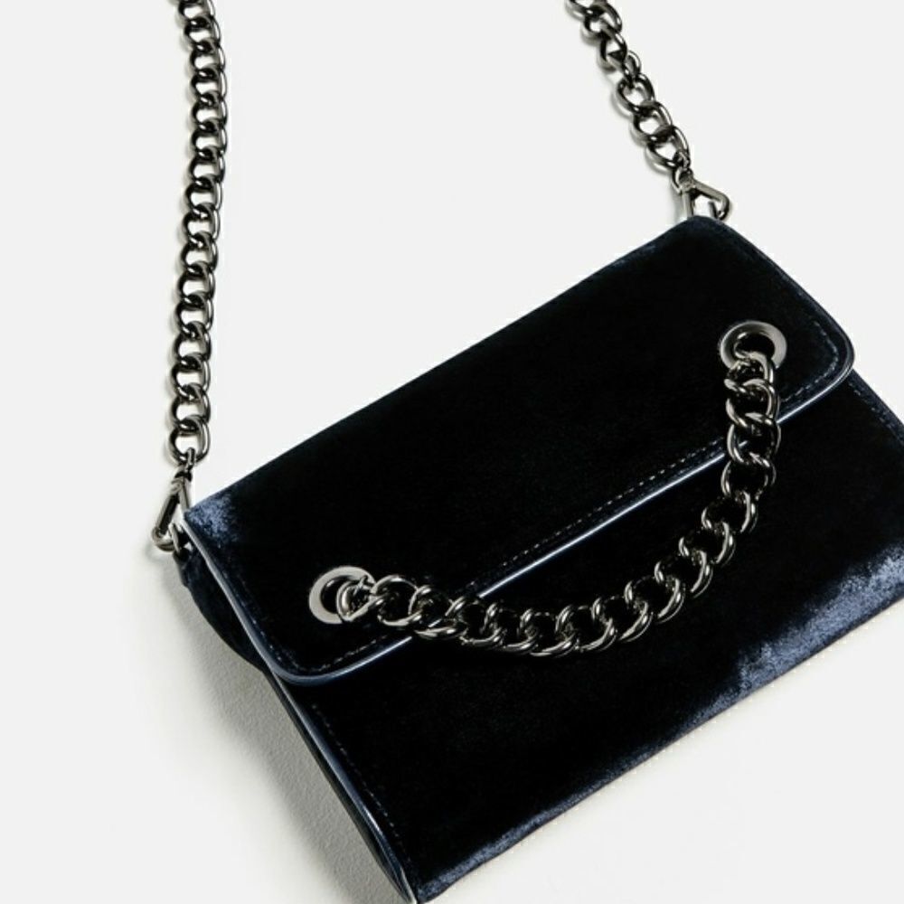 Zara Navy Velvet Crossbody Bag